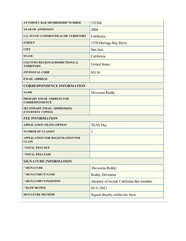US trademark application — attorney information and fees