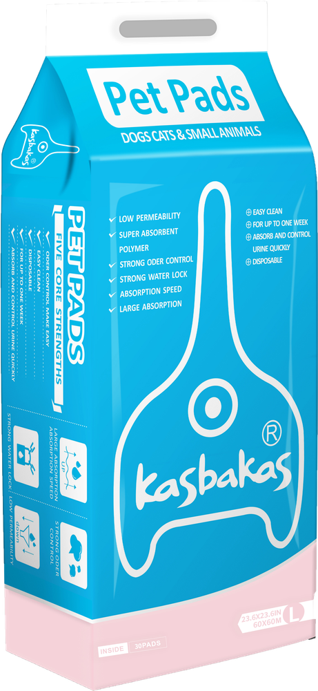 Kasbakas Size L puppy training pads for medium and large dogs — 30 pads per pack, 60 × 60 cm